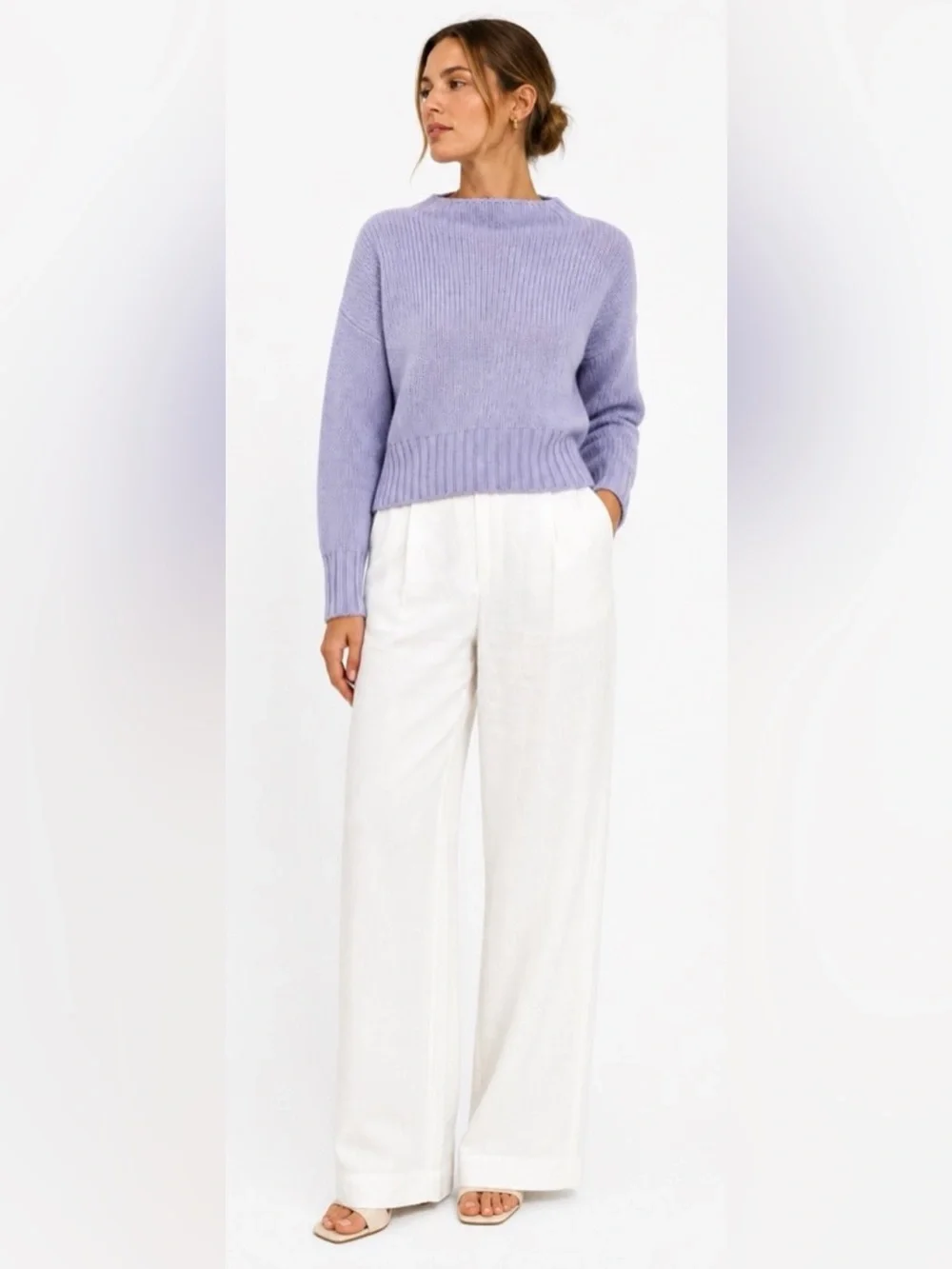 J.Crew Ribbed funnelneck sweater in linen-cotton blend in lavender